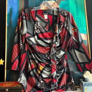 Vintage 90s Y2K Colorful Geometric Women's Blouse Top Size Large